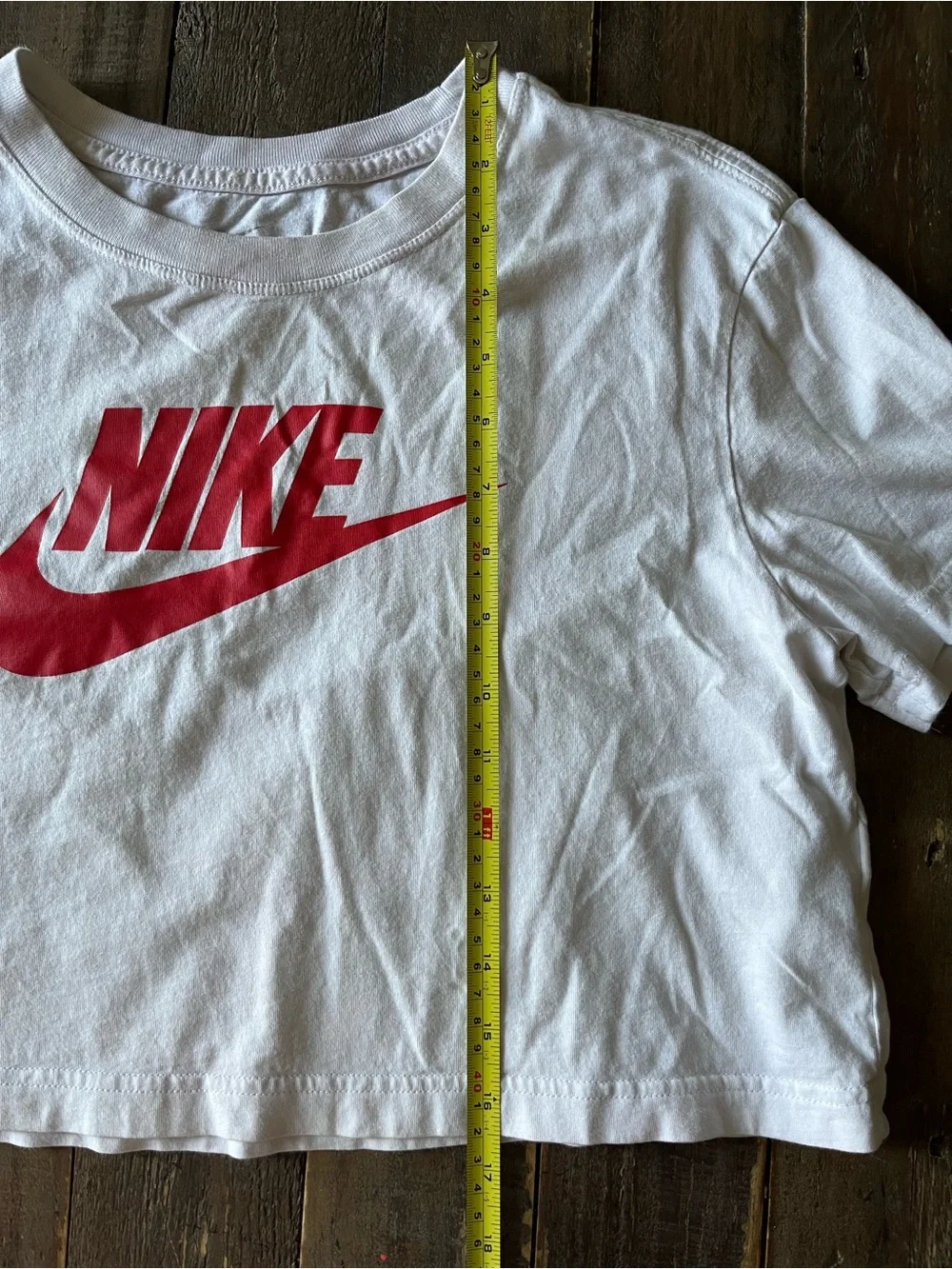 Nike White Cropped Tee with Red Logo Small
